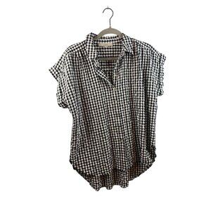 Loft Black & White Gingham Button-Down Shirt L